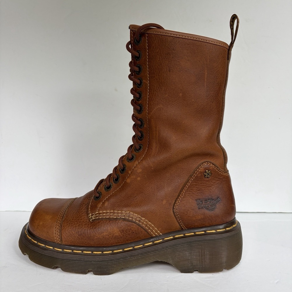 VTG Doc Martens Miranda Combat Boots Womens 8/8.5 Brown Chunky lug sole Lace-Up - Picture 5 of 16